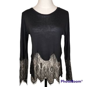 Buffalo David Bitton Black Lace Goth Witchy Long Sleeve Top Sz XS NWT